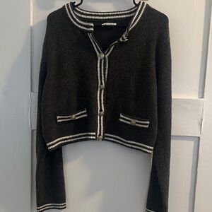American Eagle Outfitters Charcoal and White Knit Cardigan